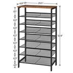 7-Tier Shoe Rack Organizer with Wooden Top, Large Capacity Shoe Storage Shelf for Entryway