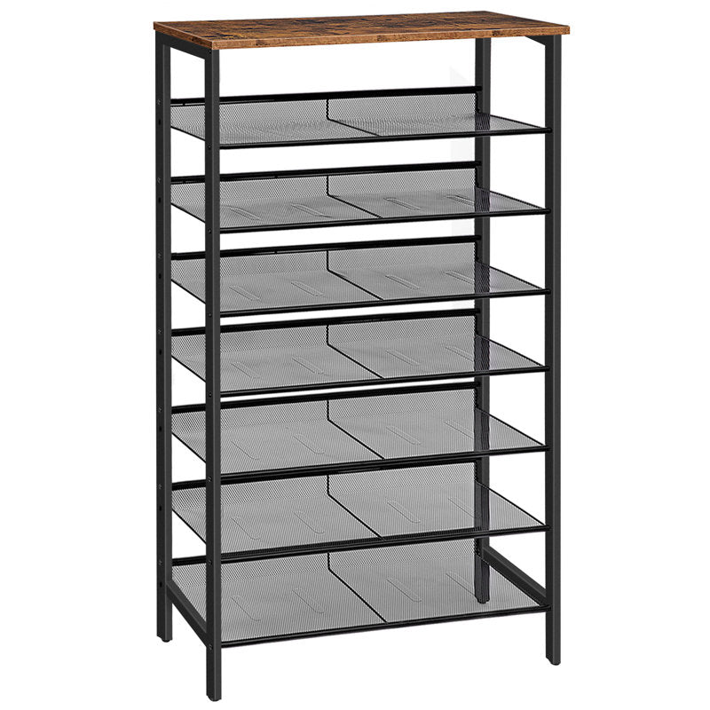 7-Tier Shoe Rack Organizer with Wooden Top, Large Capacity Shoe Storage Shelf for Entryway