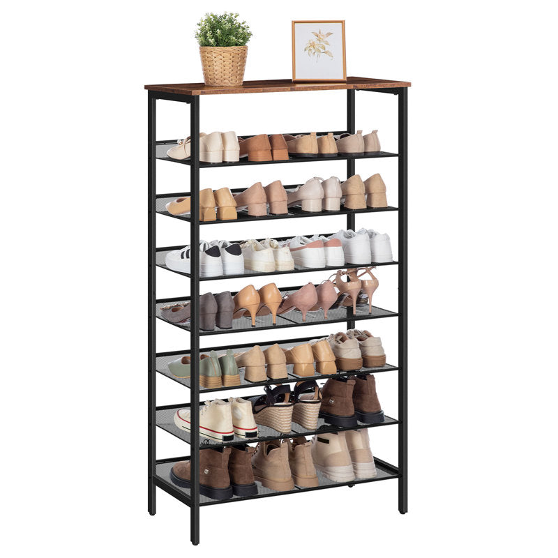 7-Tier Shoe Rack Organizer with Wooden Top, Large Capacity Shoe Storage Shelf for Entryway