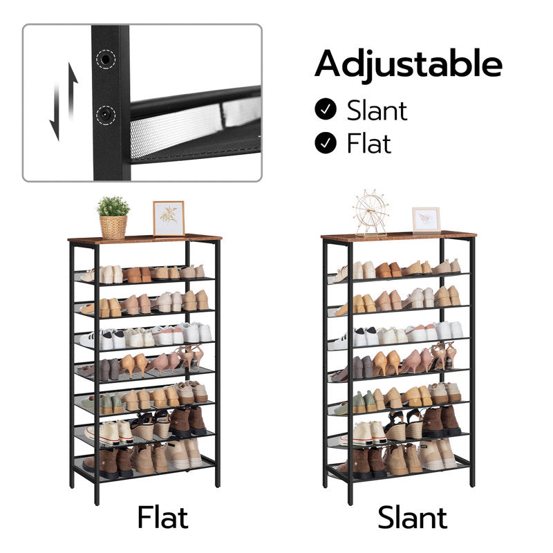 7-Tier Shoe Rack Organizer with Wooden Top, Large Capacity Shoe Storage Shelf for Entryway