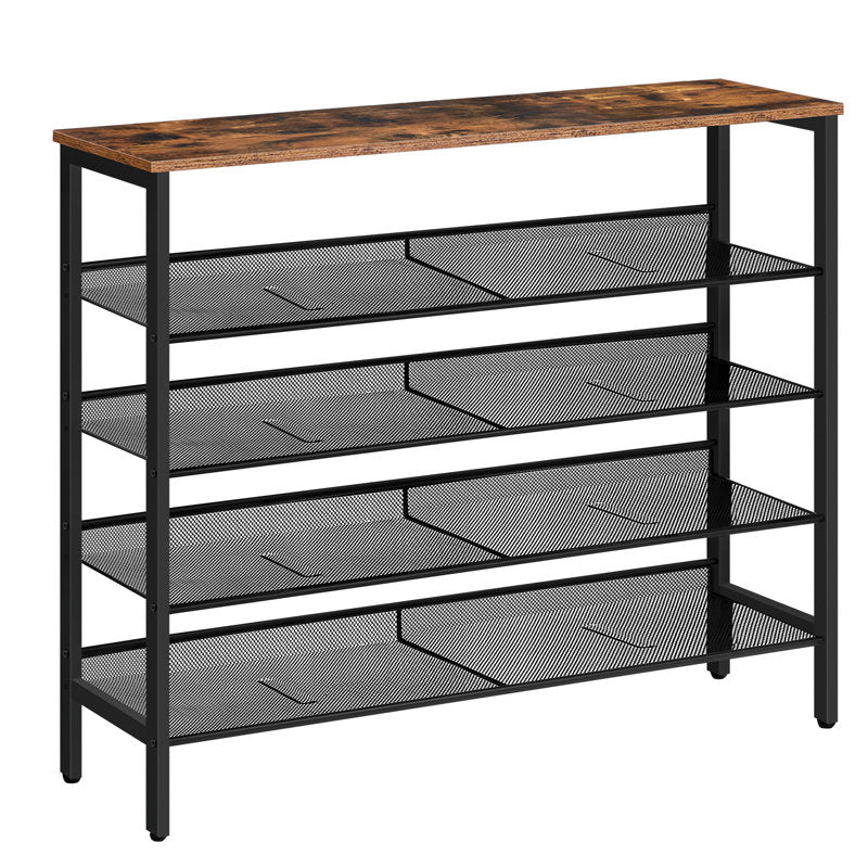 Modern 5-Layer Shoe Storage Rack with Wood Top Durable Metal Shoe Organizer