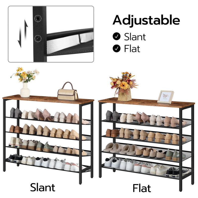 Modern 5-Layer Shoe Storage Rack with Wood Top Durable Metal Shoe Organizer