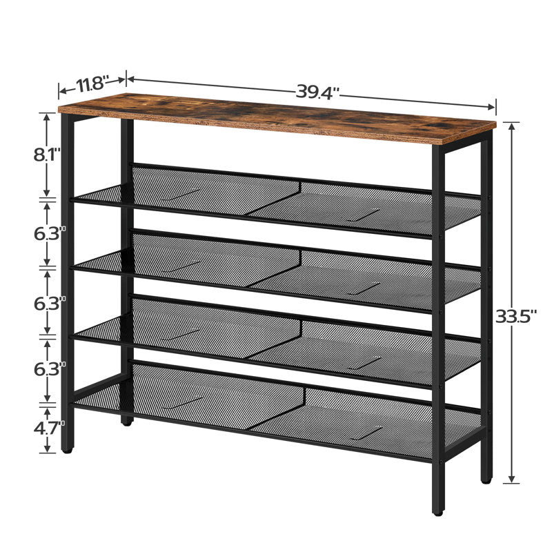 Modern 5-Layer Shoe Storage Rack with Wood Top Durable Metal Shoe Organizer