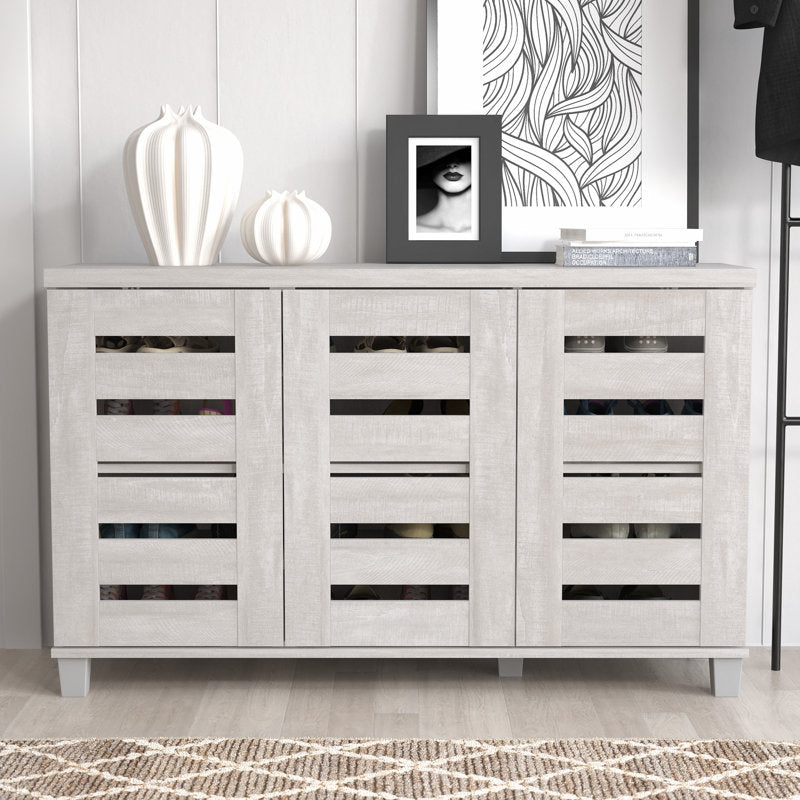 Wooden Shoe Cabinet with Ventilated Doors, Stylish Entryway Shoe Storage Organizer