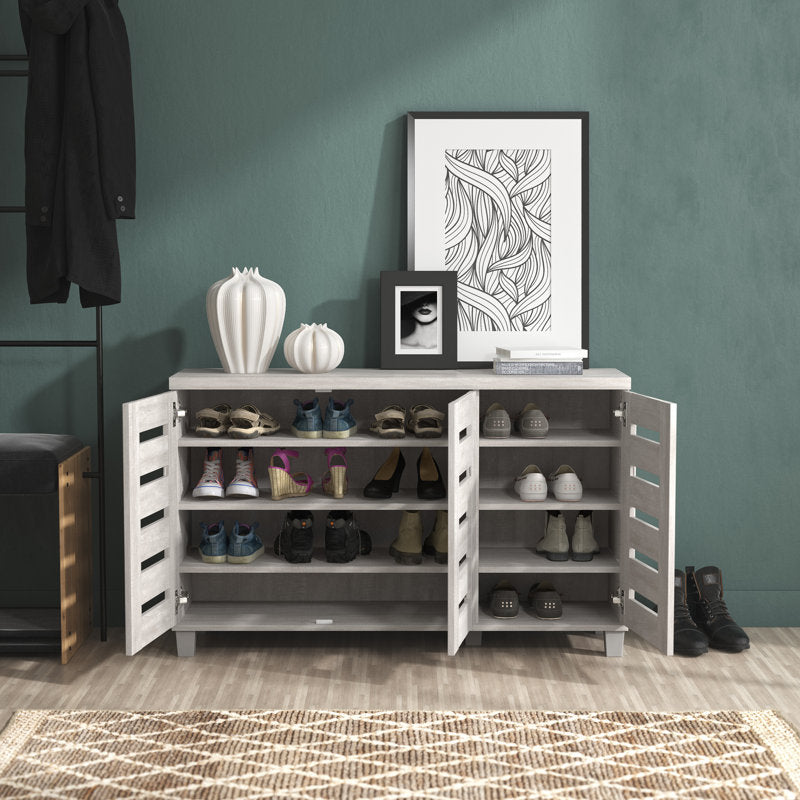 Wooden Shoe Cabinet with Ventilated Doors, Stylish Entryway Shoe Storage Organizer