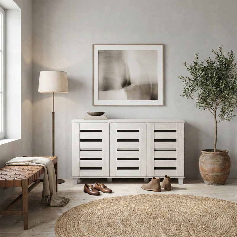 Wooden Shoe Cabinet with Ventilated Doors, Stylish Entryway Shoe Storage Organizer