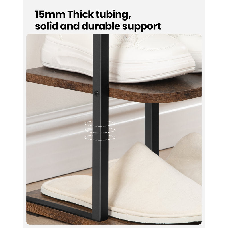 Narrow 8-Tier Shoe Rack with Wooden Shelves, Space-Saving Shoe Organizer for Entryway