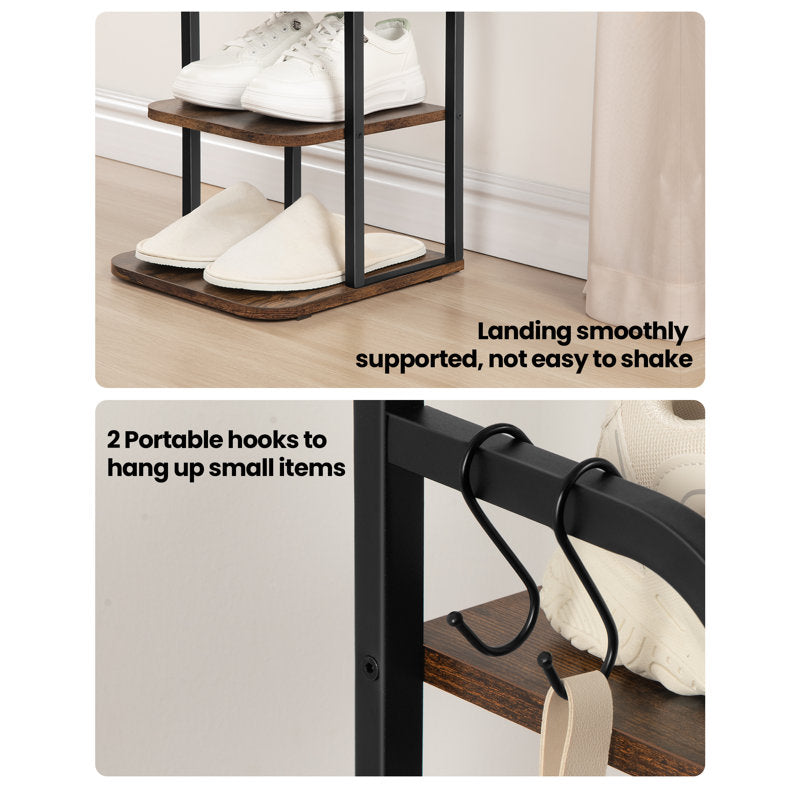 Narrow 8-Tier Shoe Rack with Wooden Shelves, Space-Saving Shoe Organizer for Entryway