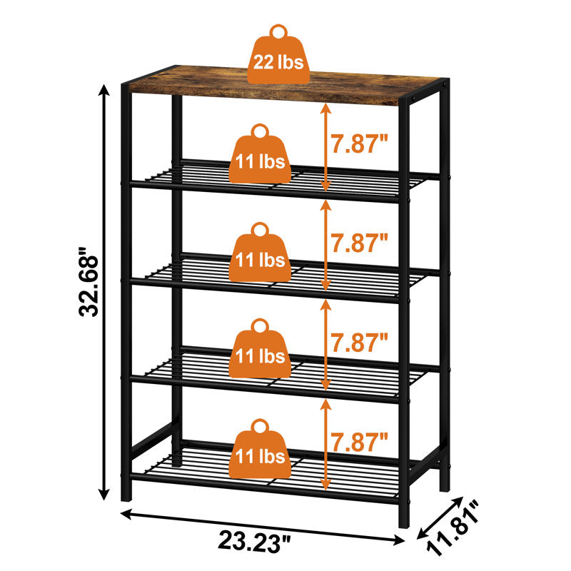 Modern 4-Tier Shoe Storage Rack with Wood Top, Space-Saving Shoe Organizer