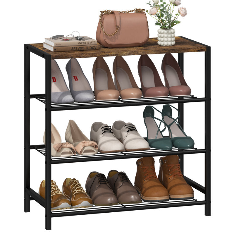 Natural Wood Shoe Storage Rack with 5 Shelves, Entryway Shoe Organizer