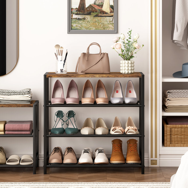 Natural Wood Shoe Storage Rack with 5 Shelves, Entryway Shoe Organizer