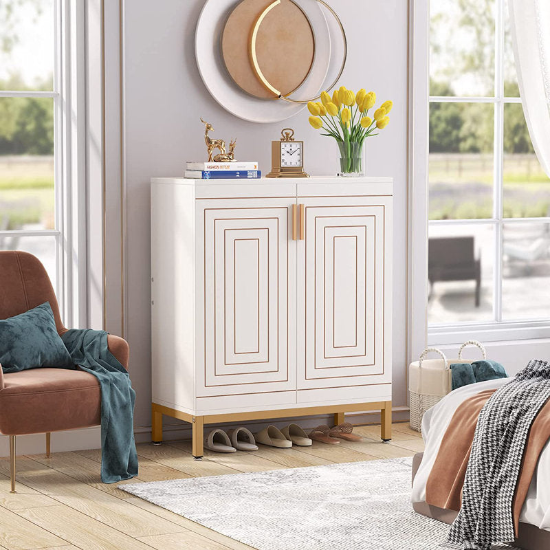 Elegant Shoe Cabinet with Double Doors, Large Capacity Entryway Shoe Storage