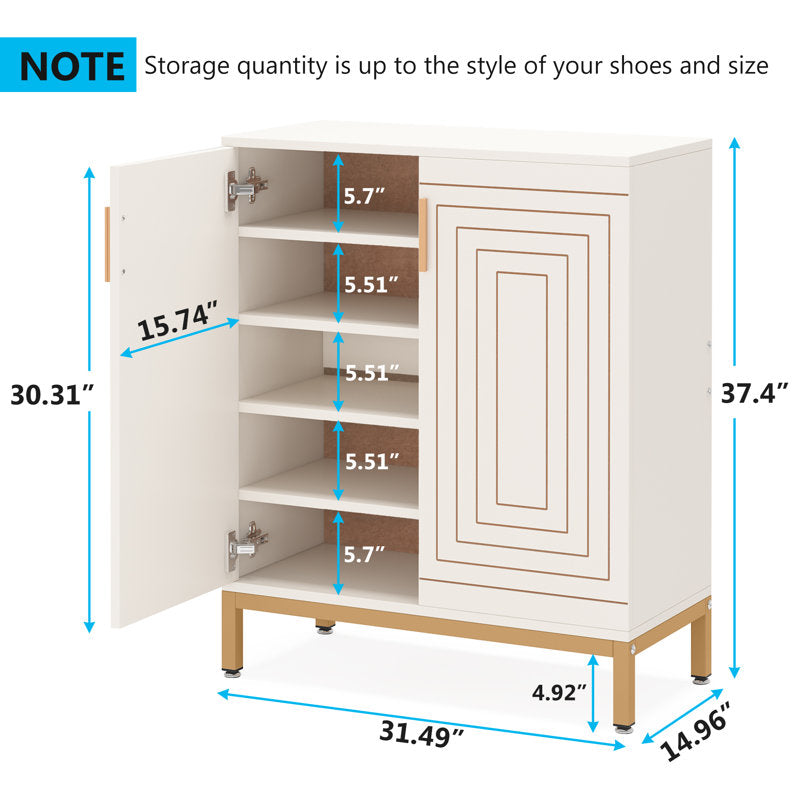 Elegant Shoe Cabinet with Double Doors, Large Capacity Entryway Shoe Storage