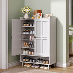 White Shoe Storage Cabinet with Doors and Bottom Shelf, Entryway Shoe Organizer