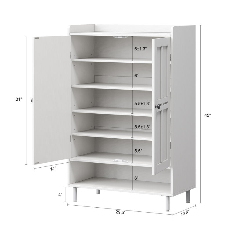 White Shoe Storage Cabinet with Doors and Bottom Shelf, Entryway Shoe Organizer
