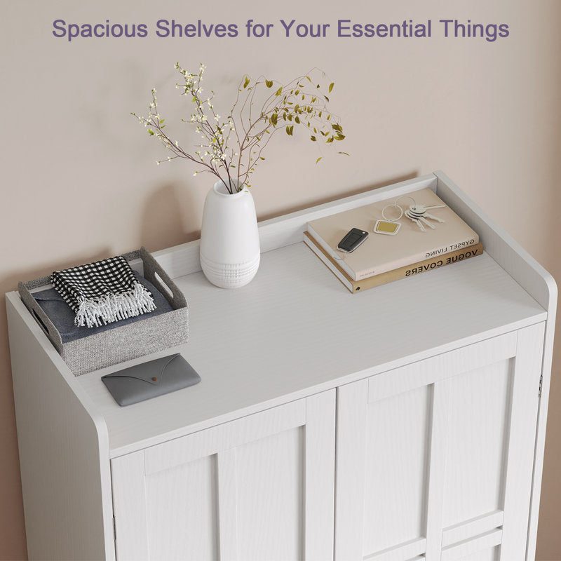 White Shoe Storage Cabinet with Doors and Bottom Shelf, Entryway Shoe Organizer
