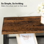 Tall Multi-Tier Shoe Rack with Rustic Wood Top, Metal Shoe Storage Shelf for Home