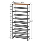 Tall Multi-Tier Shoe Rack with Rustic Wood Top, Metal Shoe Storage Shelf for Home