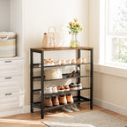 Modern 5-Layer Shoe Storage Rack with Wood Top, Durable Metal Shoe Organizer