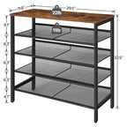 Modern 5-Layer Shoe Storage Rack with Wood Top, Durable Metal Shoe Organizer