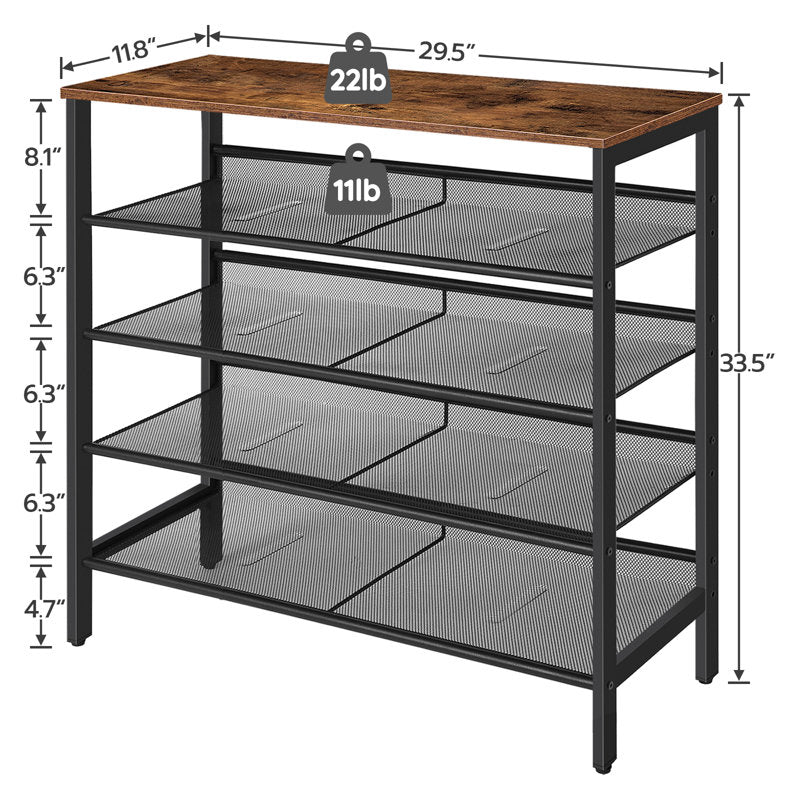 Modern 5-Layer Shoe Storage Rack with Wood Top, Durable Metal Shoe Organizer