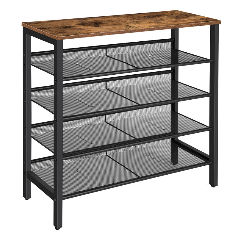 Modern 5-Layer Shoe Storage Rack with Wood Top, Durable Metal Shoe Organizer
