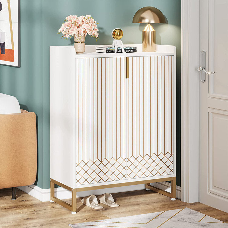 Elegant Shoe Cabinet with Decorative Doors, Stylish Entryway Shoe Storage