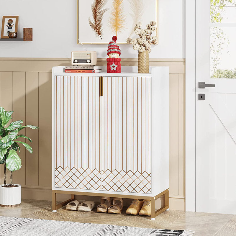 Elegant Shoe Cabinet with Decorative Doors, Stylish Entryway Shoe Storage