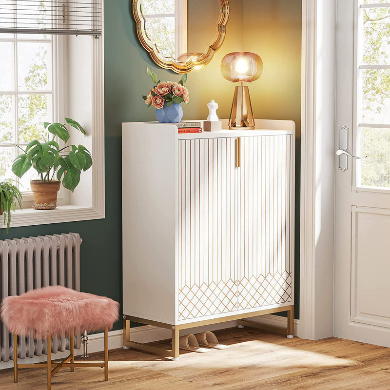 Elegant Shoe Cabinet with Decorative Doors, Stylish Entryway Shoe Storage