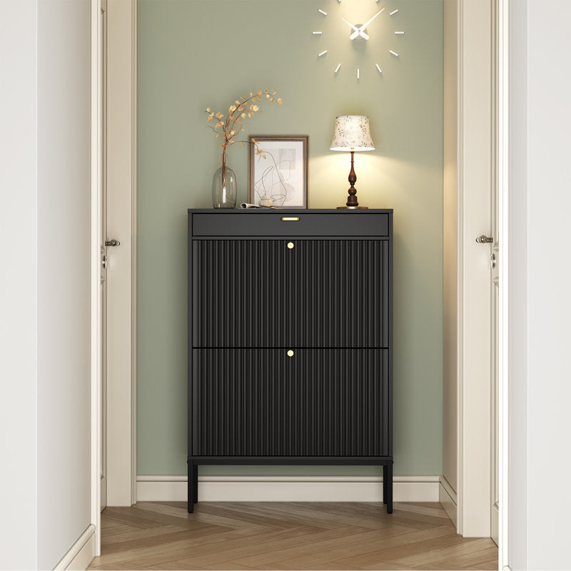 Modern Black Shoe Storage Cabinet with Doors, Stylish Entryway Shoe Organizer