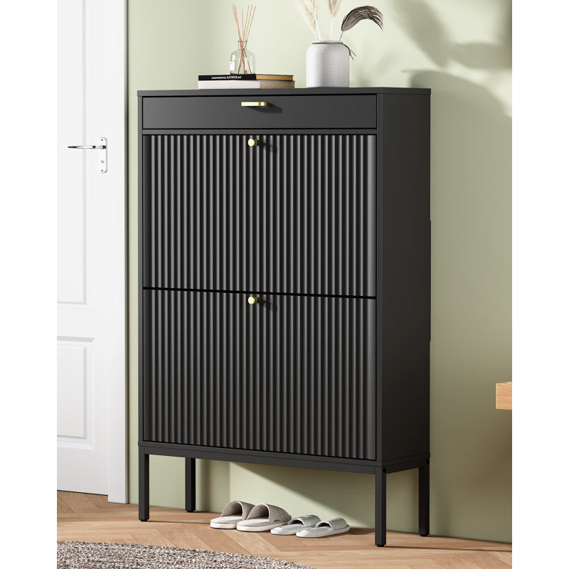 Modern Black Shoe Storage Cabinet with Doors, Stylish Entryway Shoe Organizer