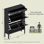 Modern Black Shoe Storage Cabinet with Doors, Stylish Entryway Shoe Organizer