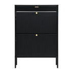 Modern Black Shoe Storage Cabinet with Doors, Stylish Entryway Shoe Organizer