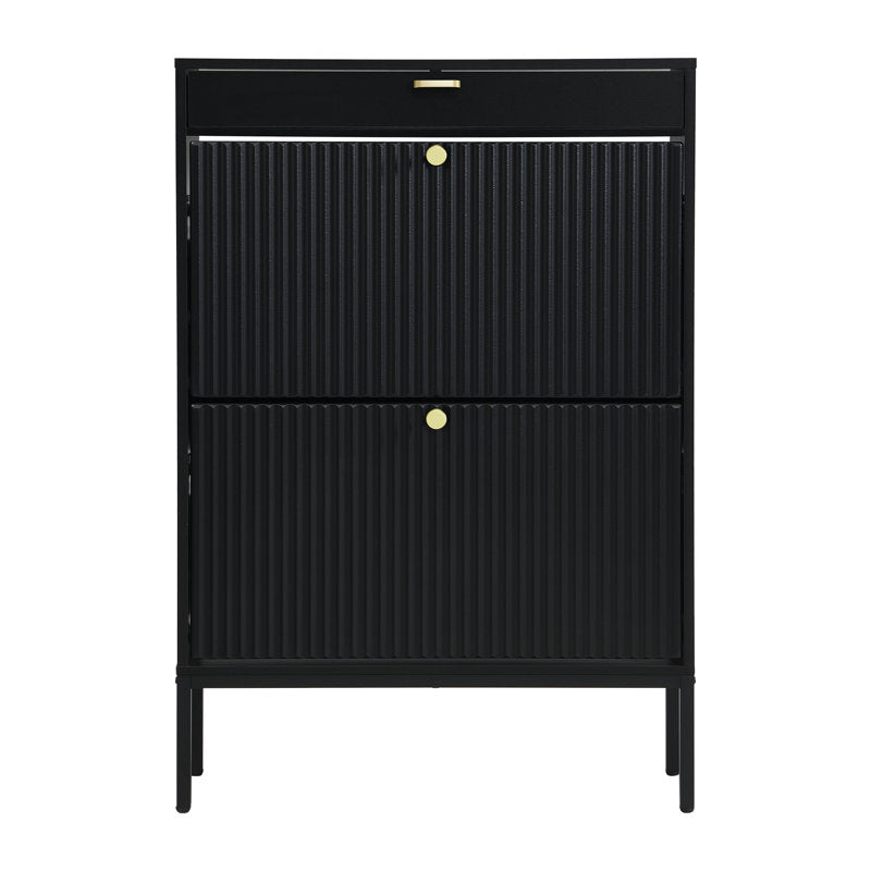 Modern Black Shoe Storage Cabinet with Doors, Stylish Entryway Shoe Organizer