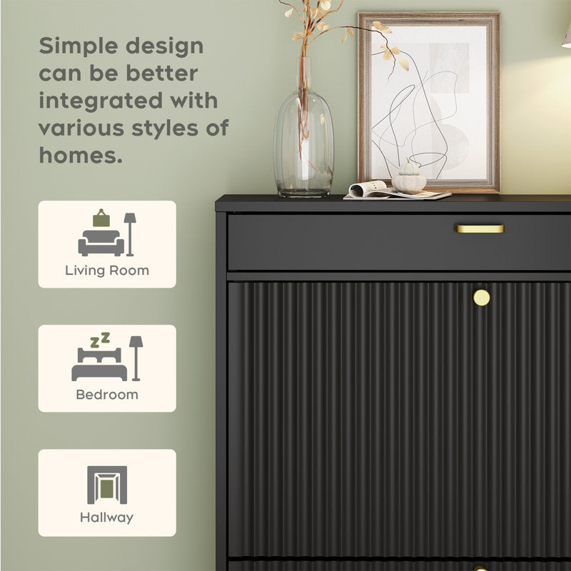Modern Black Shoe Storage Cabinet with Doors, Stylish Entryway Shoe Organizer
