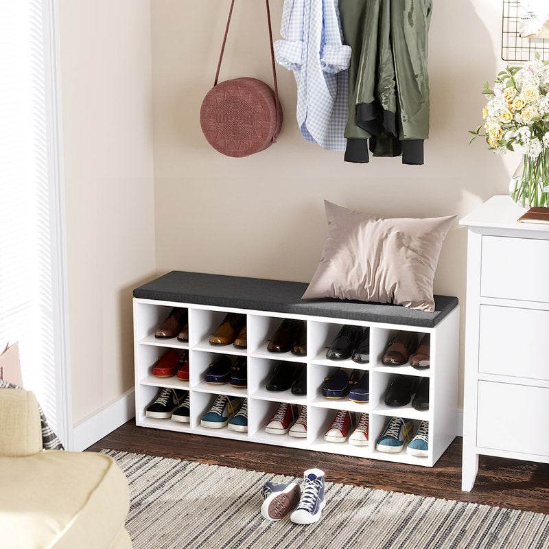 Modern Shoe Bench with Storage Compartments, Entryway Shoe Rack with Seat
