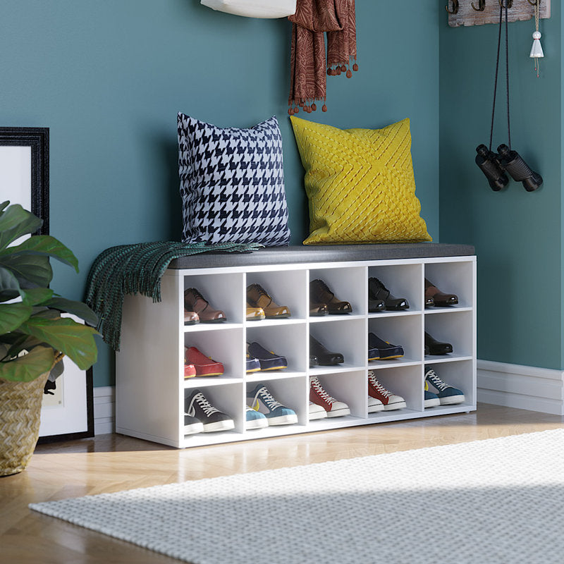 Modern Shoe Bench with Storage Compartments, Entryway Shoe Rack with Seat