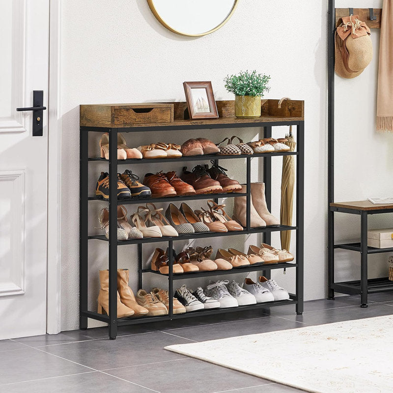 Tier Shoe Rack with Wooden Top Shelf, Entryway Shoe Storage Organizer