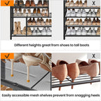 Tier Shoe Rack with Wooden Top Shelf, Entryway Shoe Storage Organizer