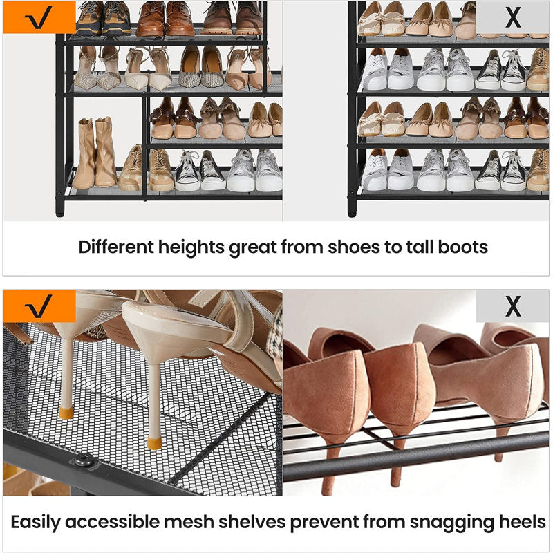 Tier Shoe Rack with Wooden Top Shelf, Entryway Shoe Storage Organizer