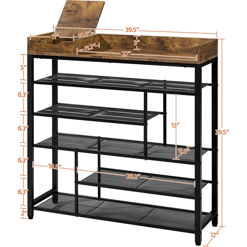 Tier Shoe Rack with Wooden Top Shelf, Entryway Shoe Storage Organizer