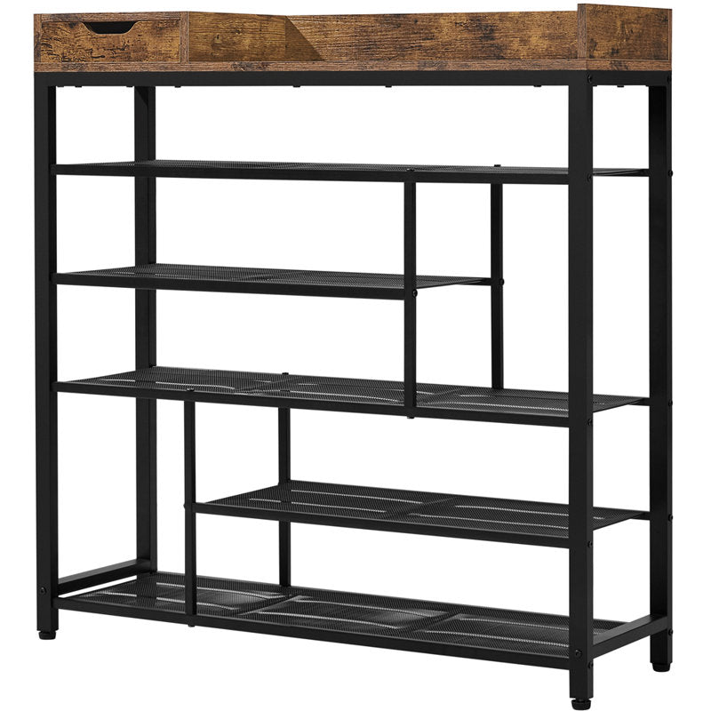Tier Shoe Rack with Wooden Top Shelf, Entryway Shoe Storage Organizer