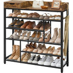 Tier Shoe Rack with Wooden Top Shelf, Entryway Shoe Storage Organizer