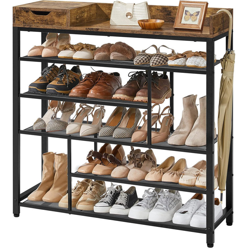 Tier Shoe Rack with Wooden Top Shelf, Entryway Shoe Storage Organizer