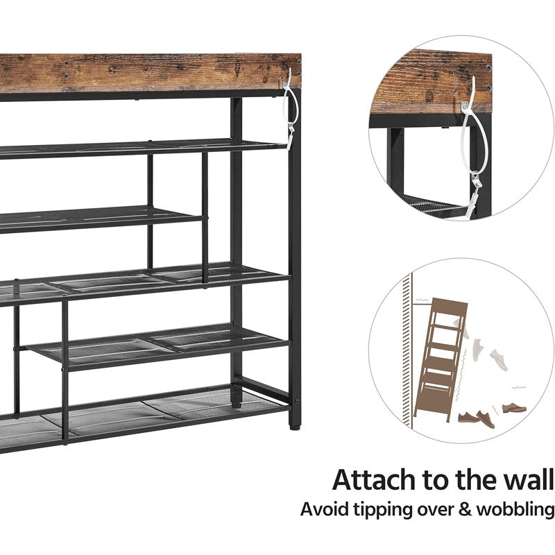 Tier Shoe Rack with Wooden Top Shelf, Entryway Shoe Storage Organizer