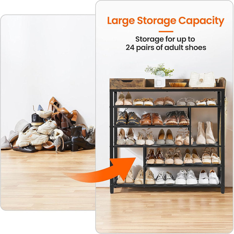 Tier Shoe Rack with Wooden Top Shelf, Entryway Shoe Storage Organizer