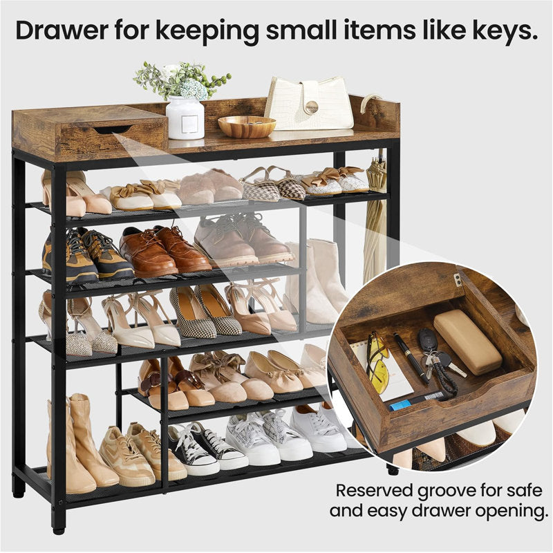 Tier Shoe Rack with Wooden Top Shelf, Entryway Shoe Storage Organizer