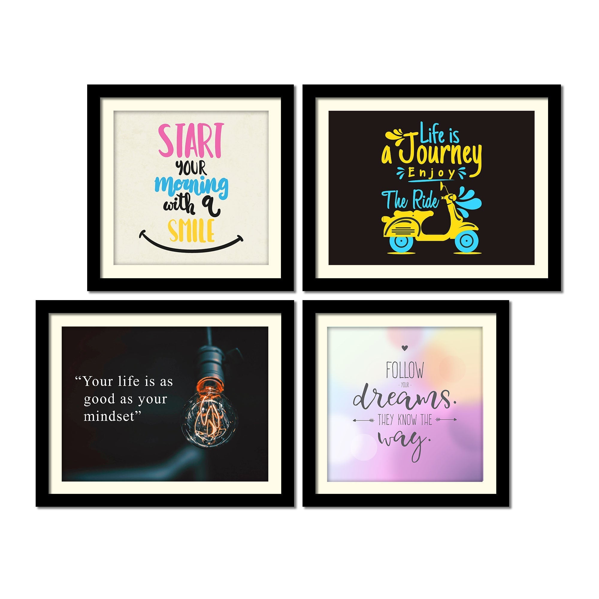 Start Your Morning Positive Quotes Four Pieces Wall Hanging Frame