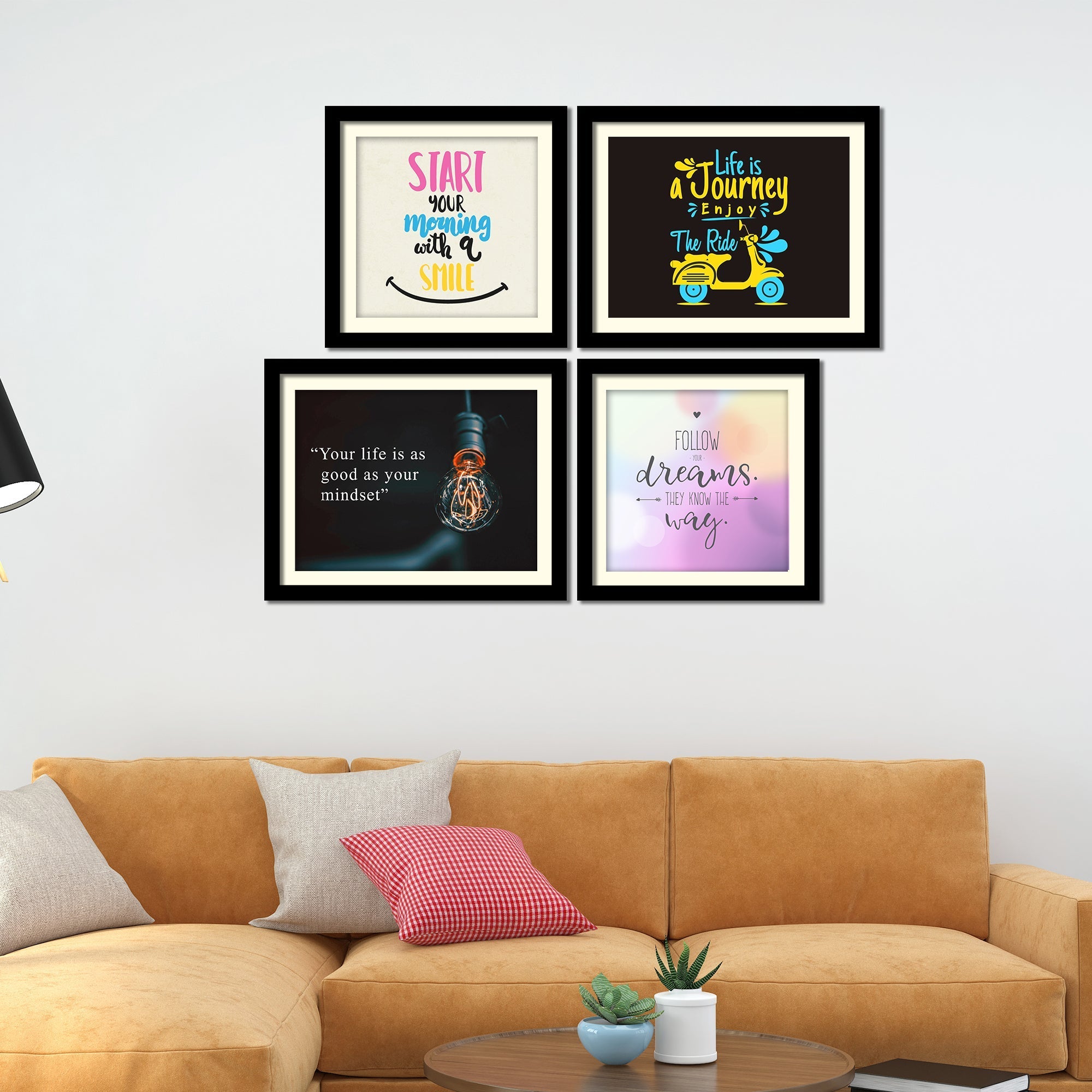 Start Your Morning Positive Quotes Four Pieces Wall Hanging Frame