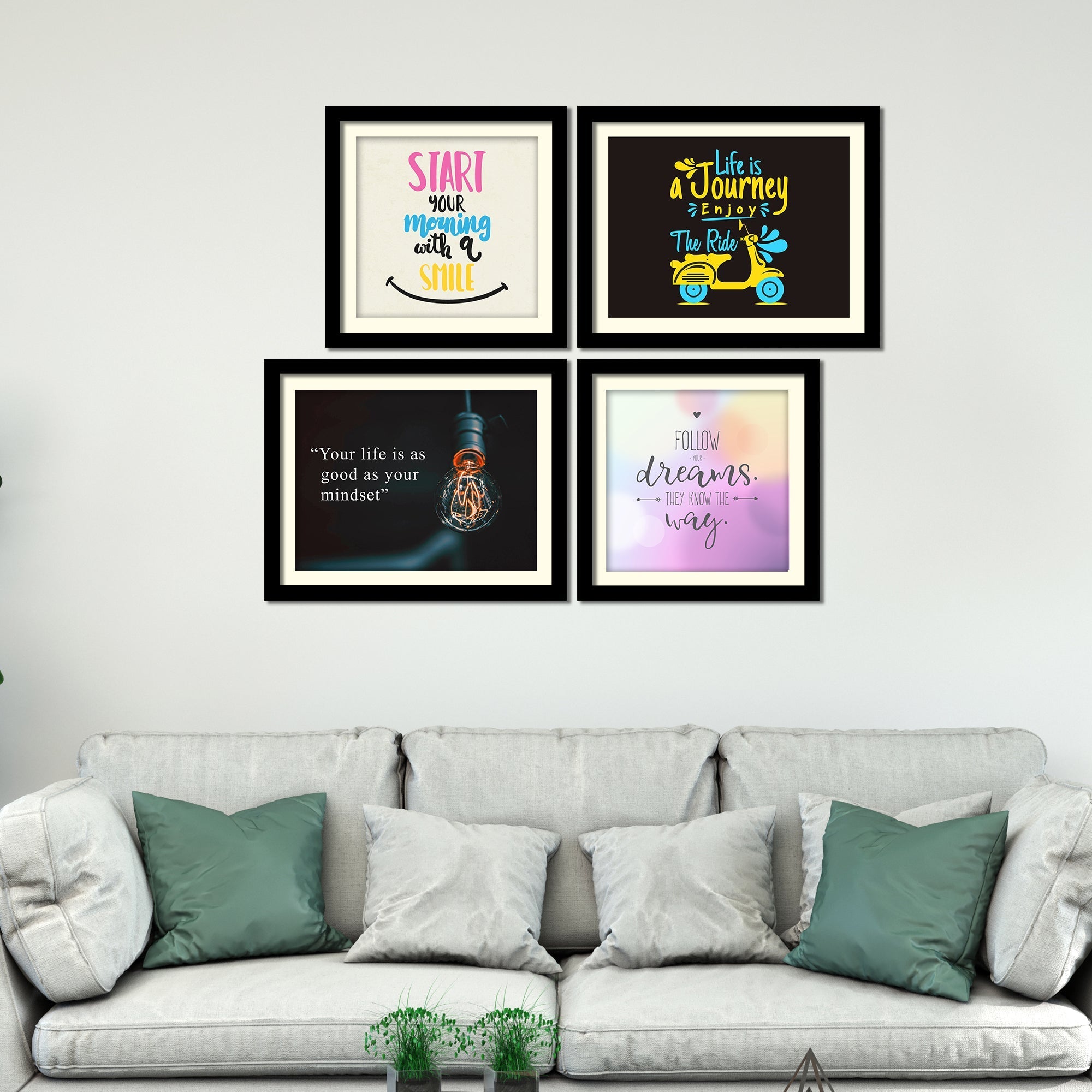 Start Your Morning Positive Quotes Four Pieces Wall Hanging Frame